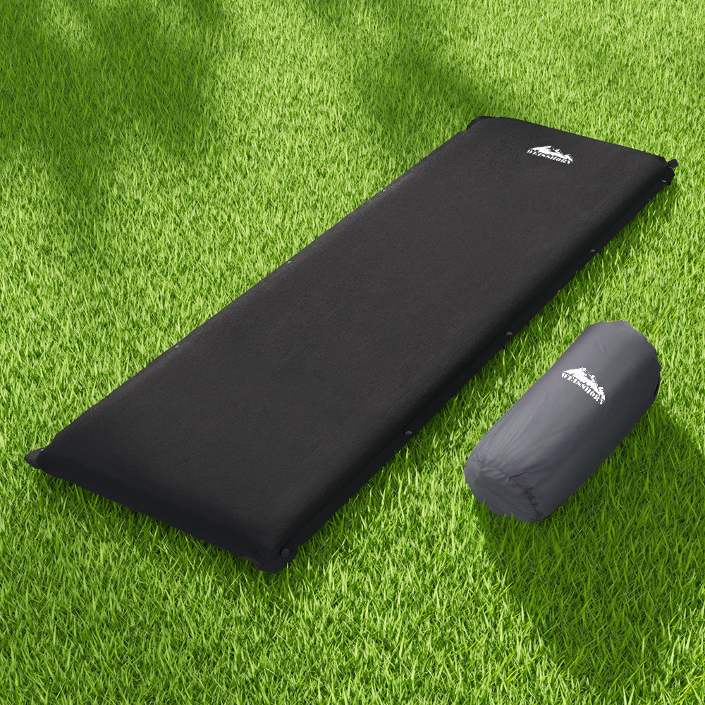 Weisshorn Single Self-Inflating Camping Mat, 187 x 66 x 9.5cm, Black