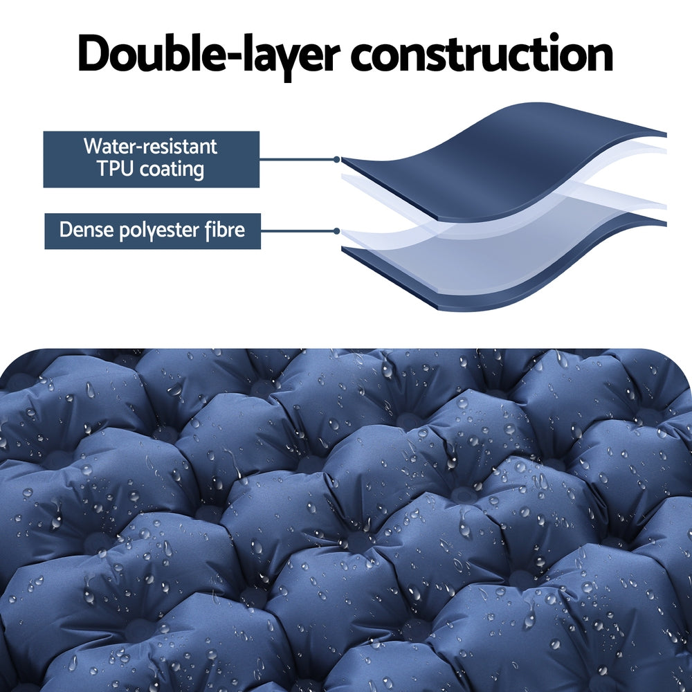 Weisshorn Single Inflatable Camping Mat with Pillow, 200 x 70 x 9cm, Blue