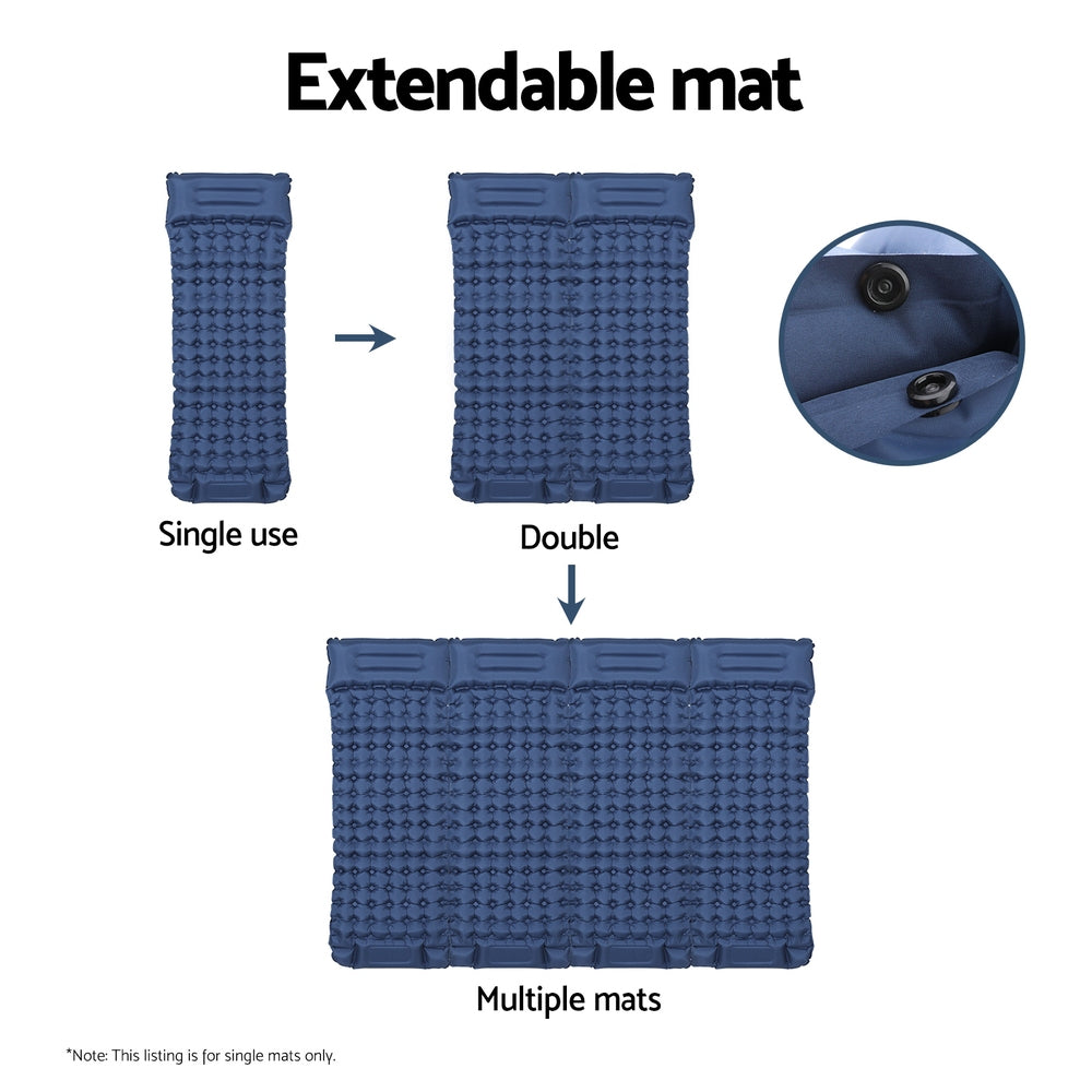 Weisshorn Single Inflatable Camping Mat with Pillow, 200 x 70 x 9cm, Blue
