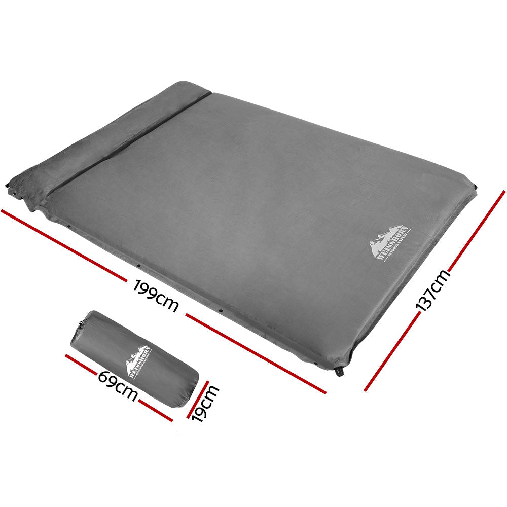 Weisshorn Double Self-Inflating Camping Mat, 199 x 137 x 4cm, Grey
