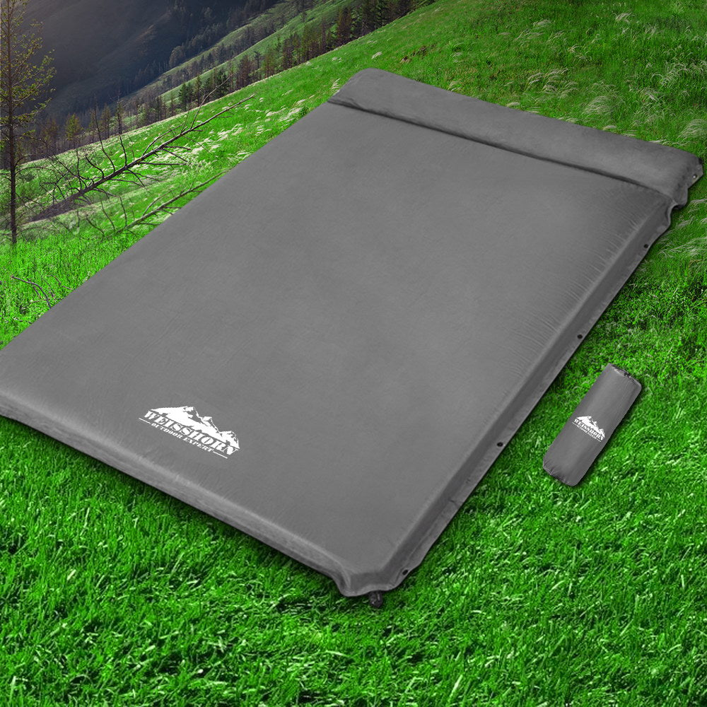 Weisshorn Double Self-Inflating Camping Mat, 199 x 137 x 4cm, Grey