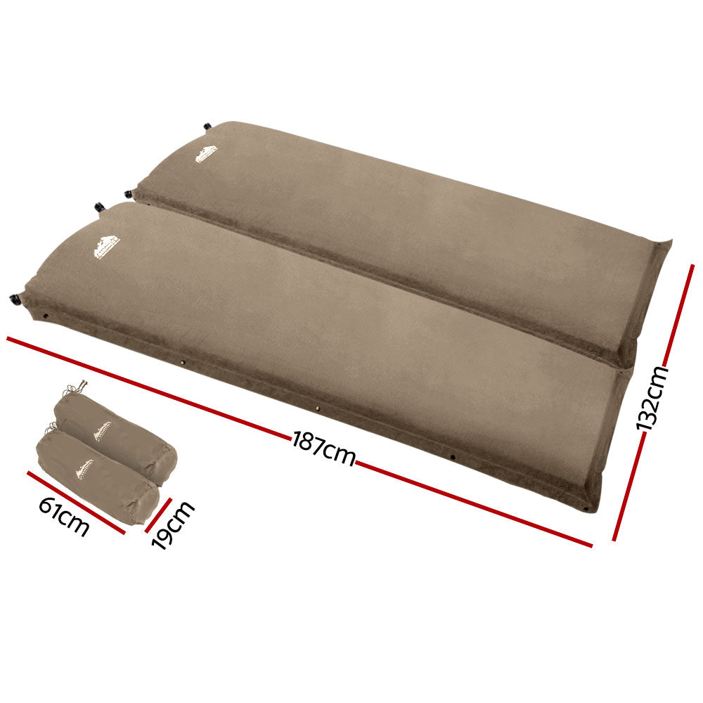 Weisshorn Self-Inflating Double Camping Mattress Set, 9.5 cm, Coffee