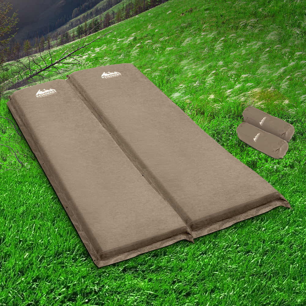Weisshorn Self-Inflating Double Camping Mattress Set, 9.5 cm, Coffee