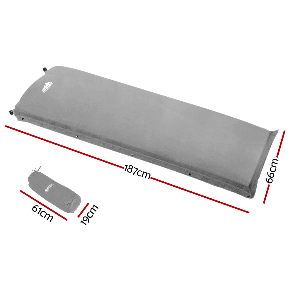 Weisshorn Single Self-Inflating Camping Mat, 187 x 66 x 9.5cm, Grey