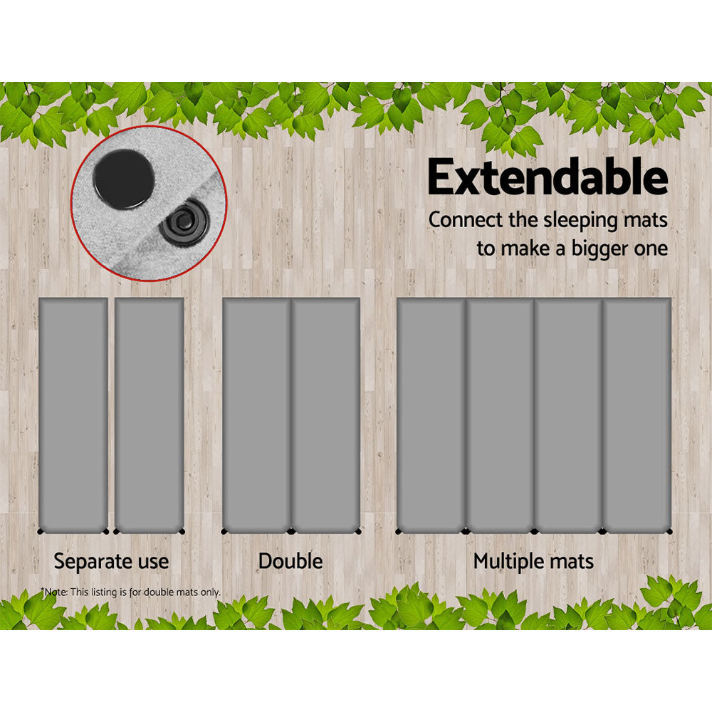 Weisshorn Double Self-Inflating Camping Mat, 187 x 132 x 9.5cm, Grey