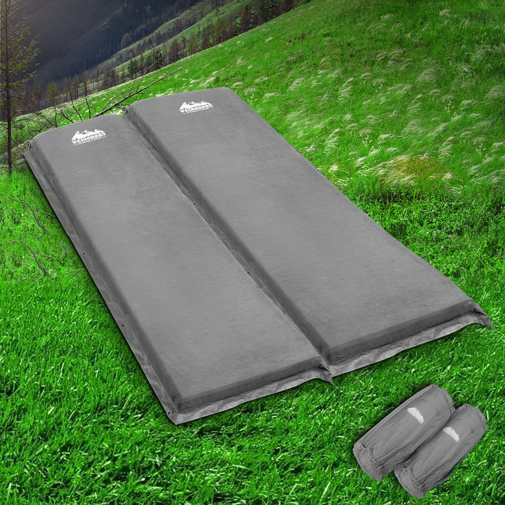 Weisshorn Double Self-Inflating Camping Mat, 187 x 132 x 9.5cm, Grey