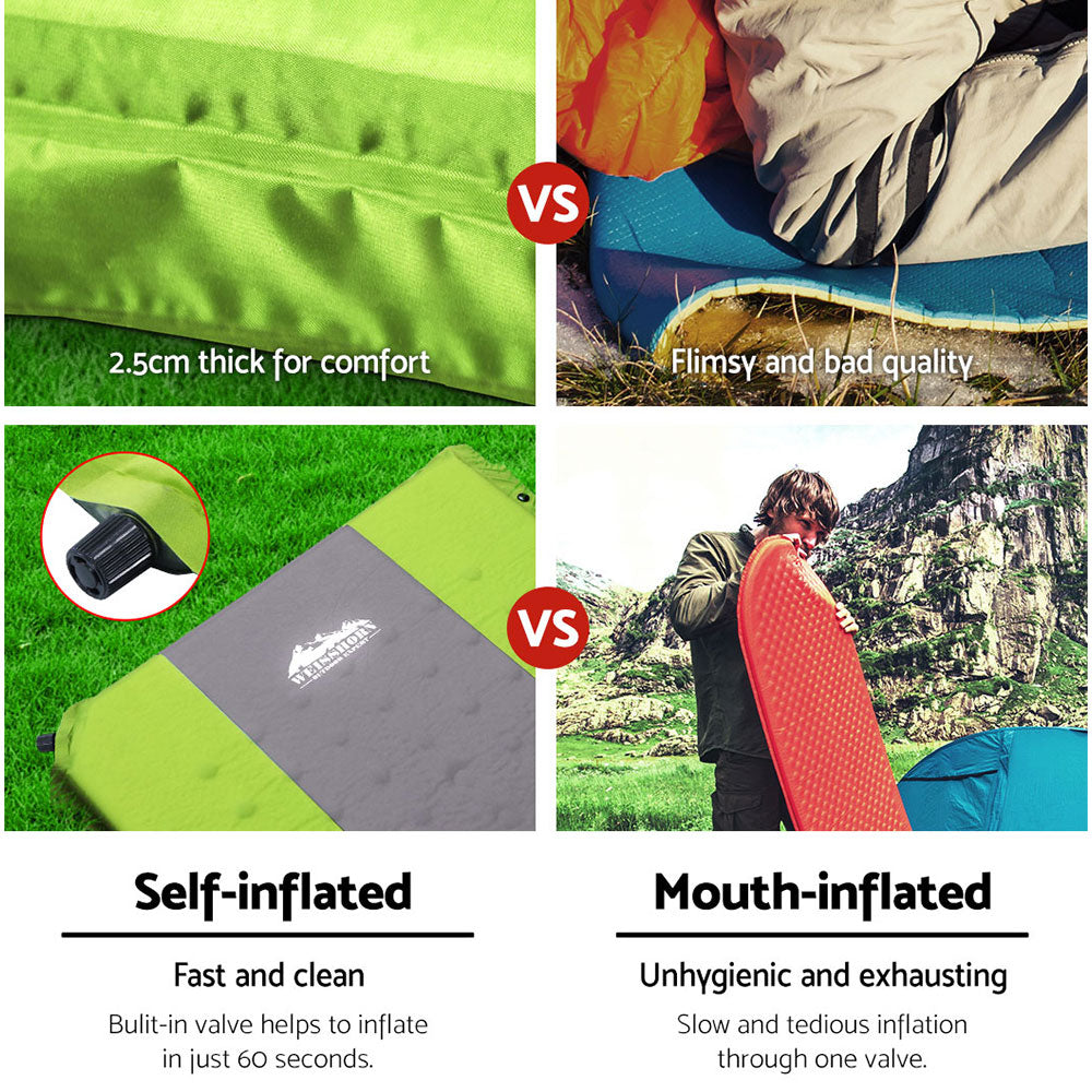 Weisshorn Single Self-Inflating Camping Mat, 195 x 65 x 2.5cm, Green