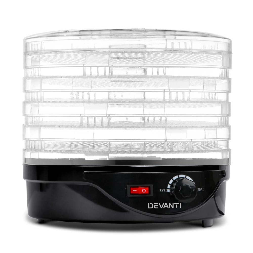 Devanti Food Dehydrator, 5 Adjustable Plastic Trays, 245W, Black