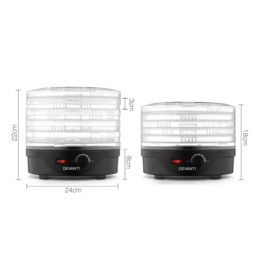 Devanti Food Dehydrator, 5 Adjustable Plastic Trays, 245W, Black