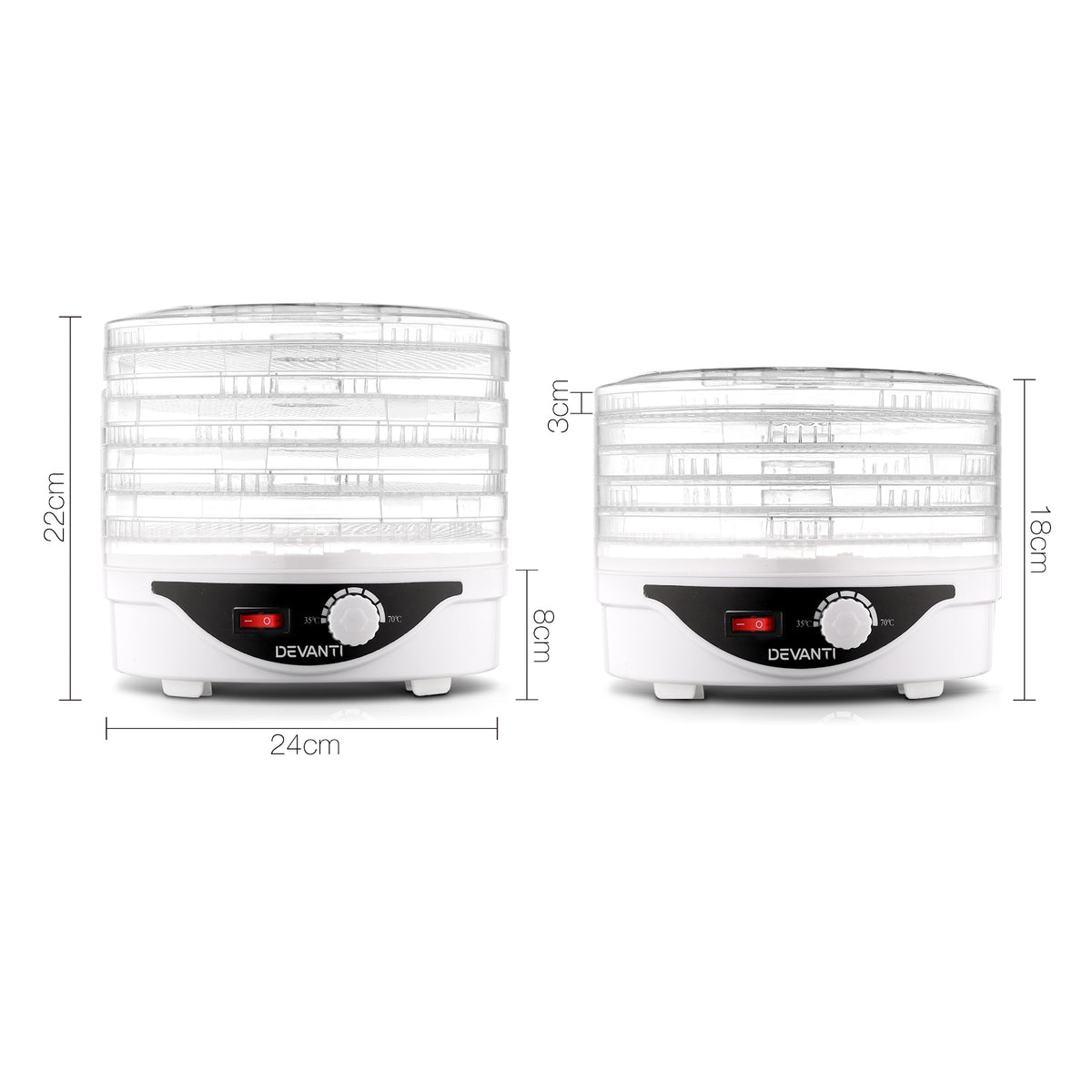 Devanti Food Dehydrator, 5 Adjustable Plastic Trays, 245W, White