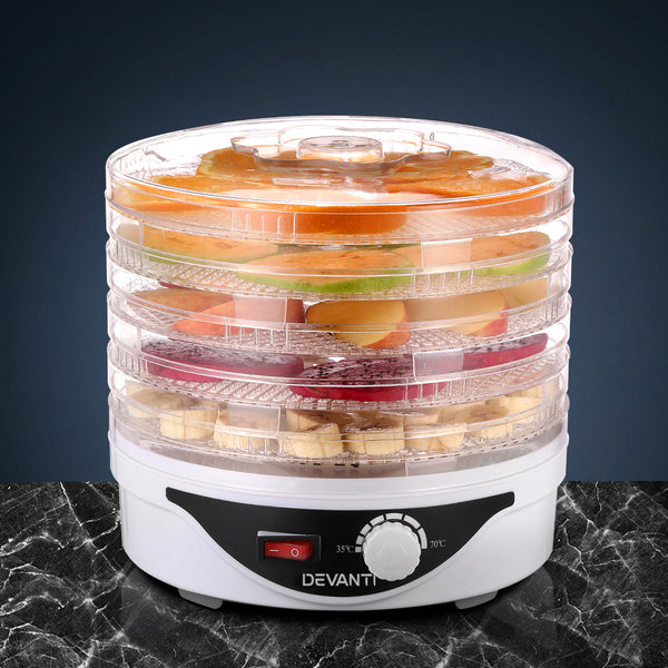Devanti Food Dehydrator, 5 Adjustable Plastic Trays, 245W, White