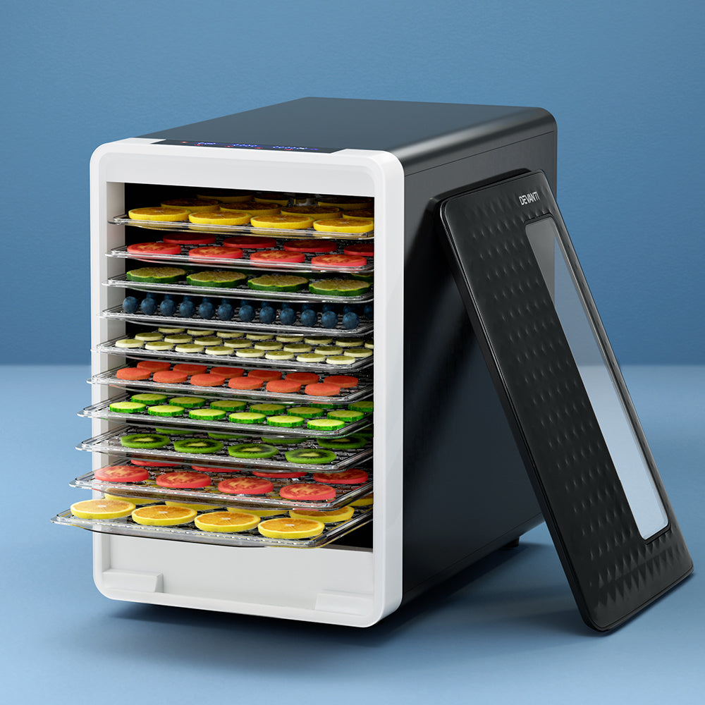 Devanti Food Dehydrator, 10 Plastic Trays, 550W, Clear Door, Digital Timer