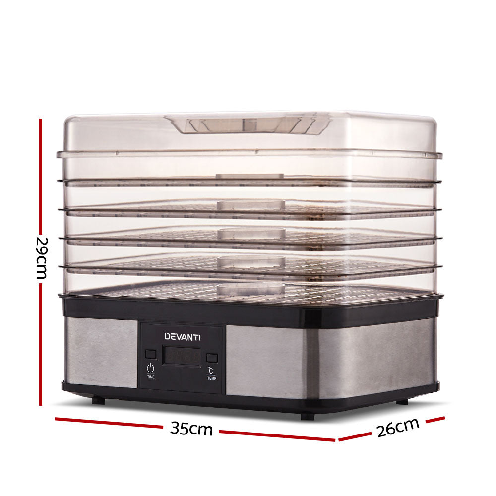 Devanti Food Dehydrator, 5 Stackable Trays, 245W, LCD Timer