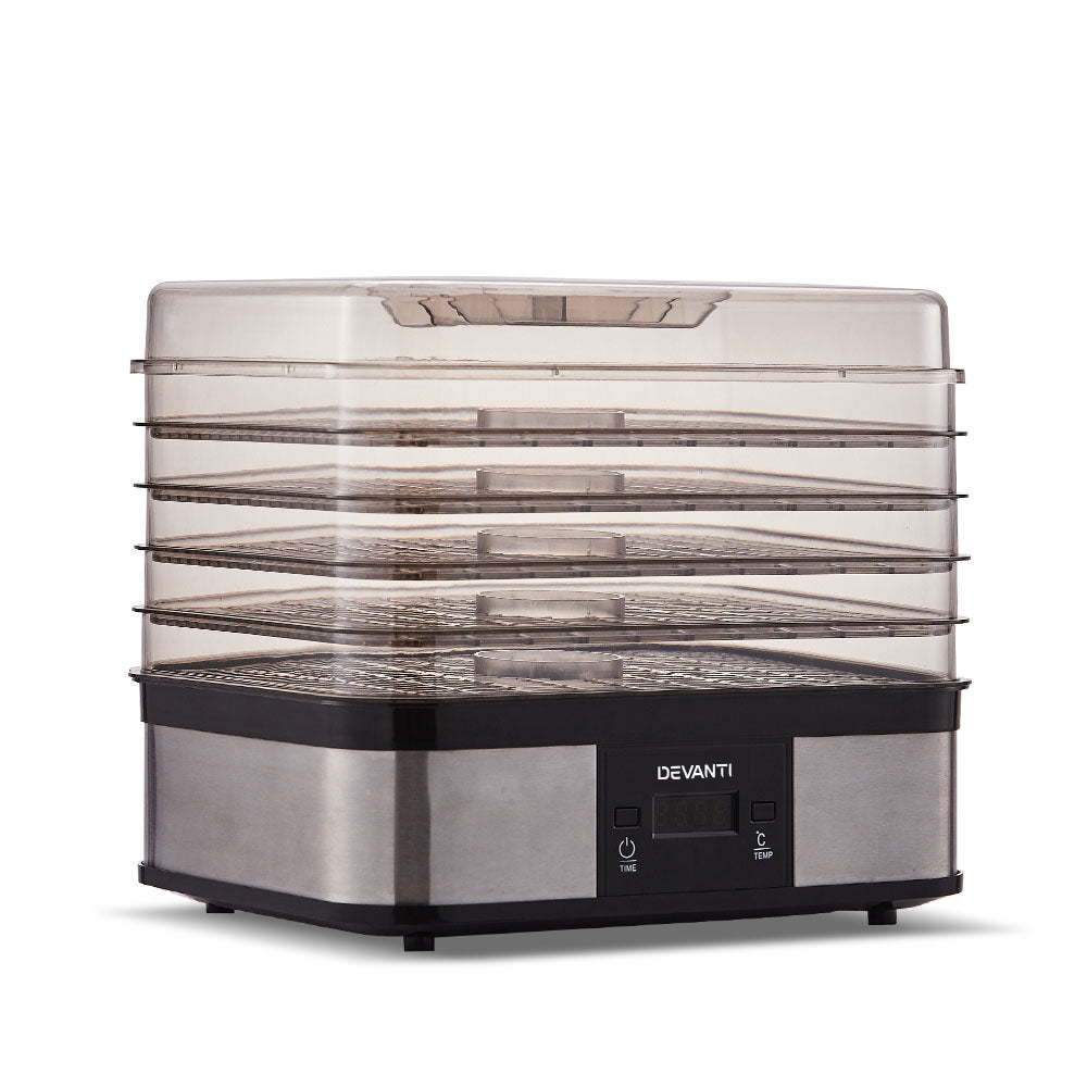 Devanti Food Dehydrator, 5 Stackable Trays, 245W, LCD Timer