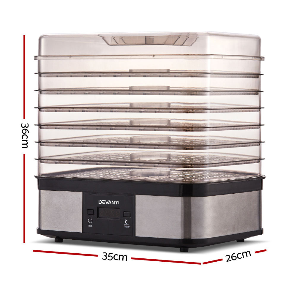 Devanti Food Dehydrator, 7 Stackable Trays, 245W, LCD Timer