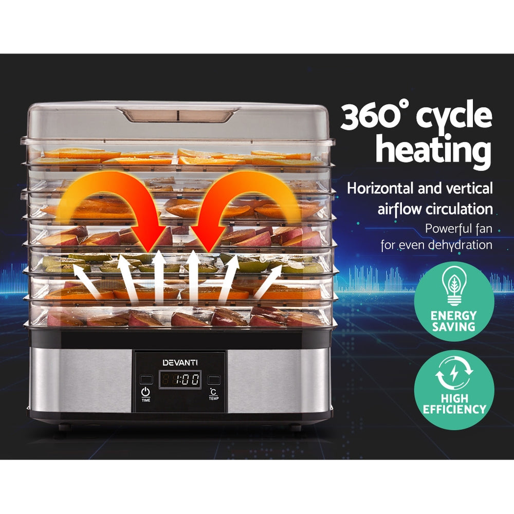 Devanti Food Dehydrator, 7 Stackable Trays, 245W, LCD Timer