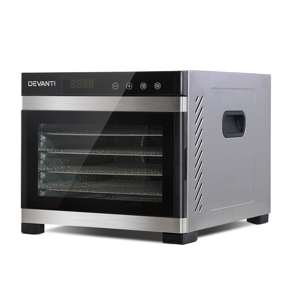 Devanti Food Dehydrator, 6 Stainless Trays, 500W, Stainless Steel Body