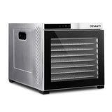 Devanti Food Dehydrator, 10 Large Stainless Trays, 1100W, Stainless Steel