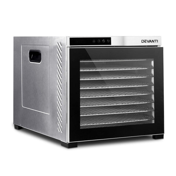 Devanti Food Dehydrator, 10 Large Stainless Trays, 1100W, Stainless Steel