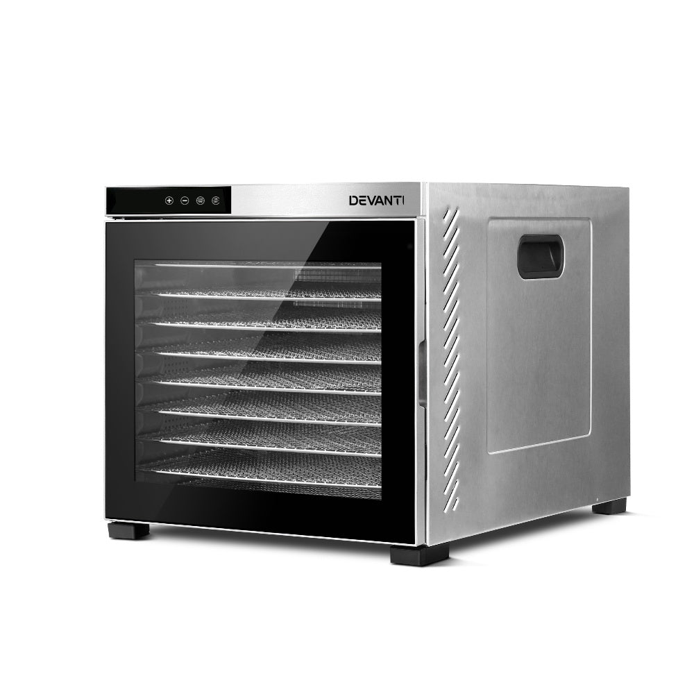 Devanti Food Dehydrator, 10 Large Stainless Trays, 1100W, Stainless Steel