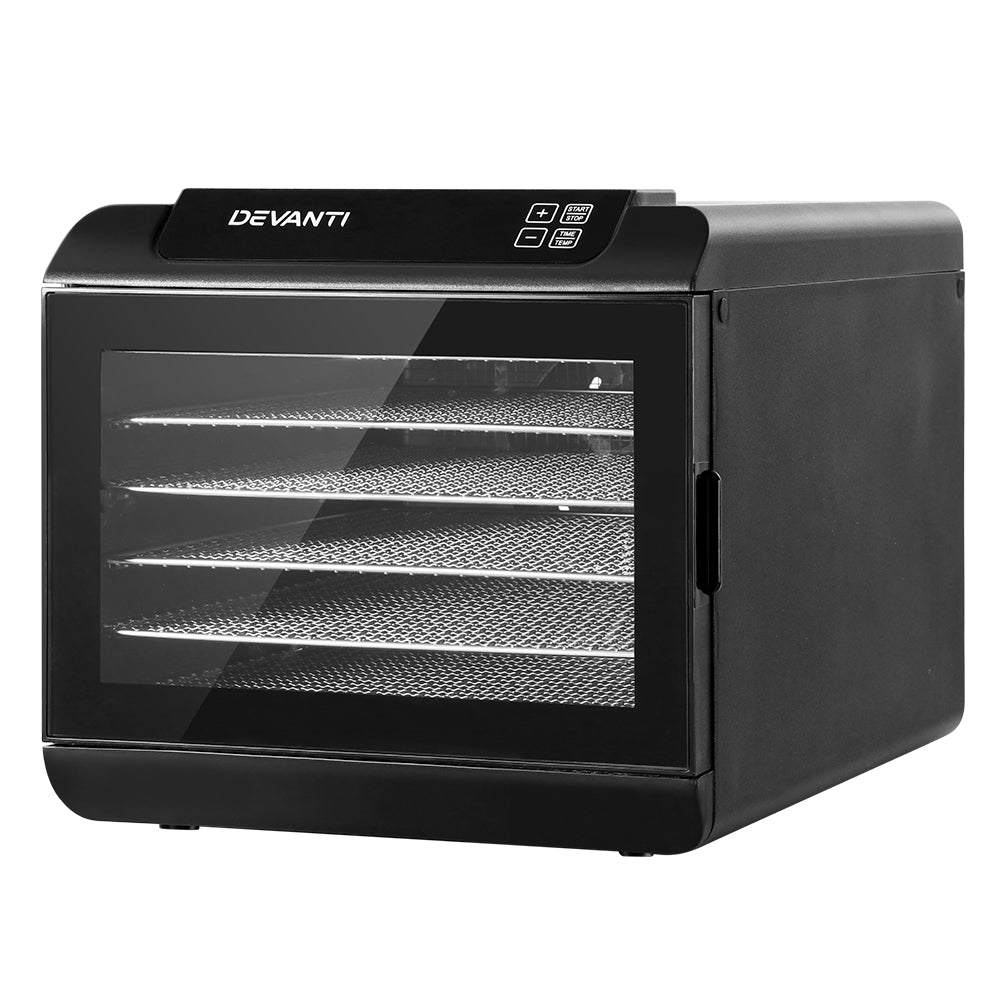 Devanti Food Dehydrator, 6 Stainless Trays, 500W, Black