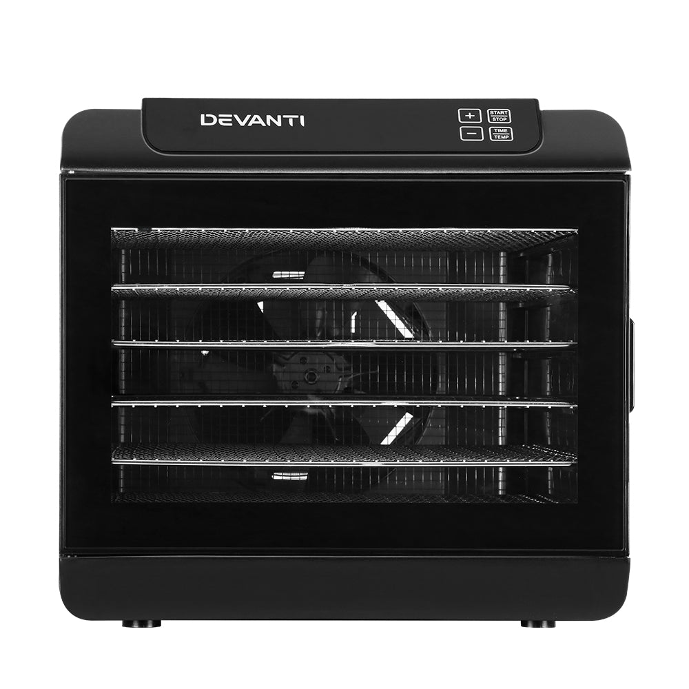 Devanti Food Dehydrator, 6 Stainless Trays, 500W, Black