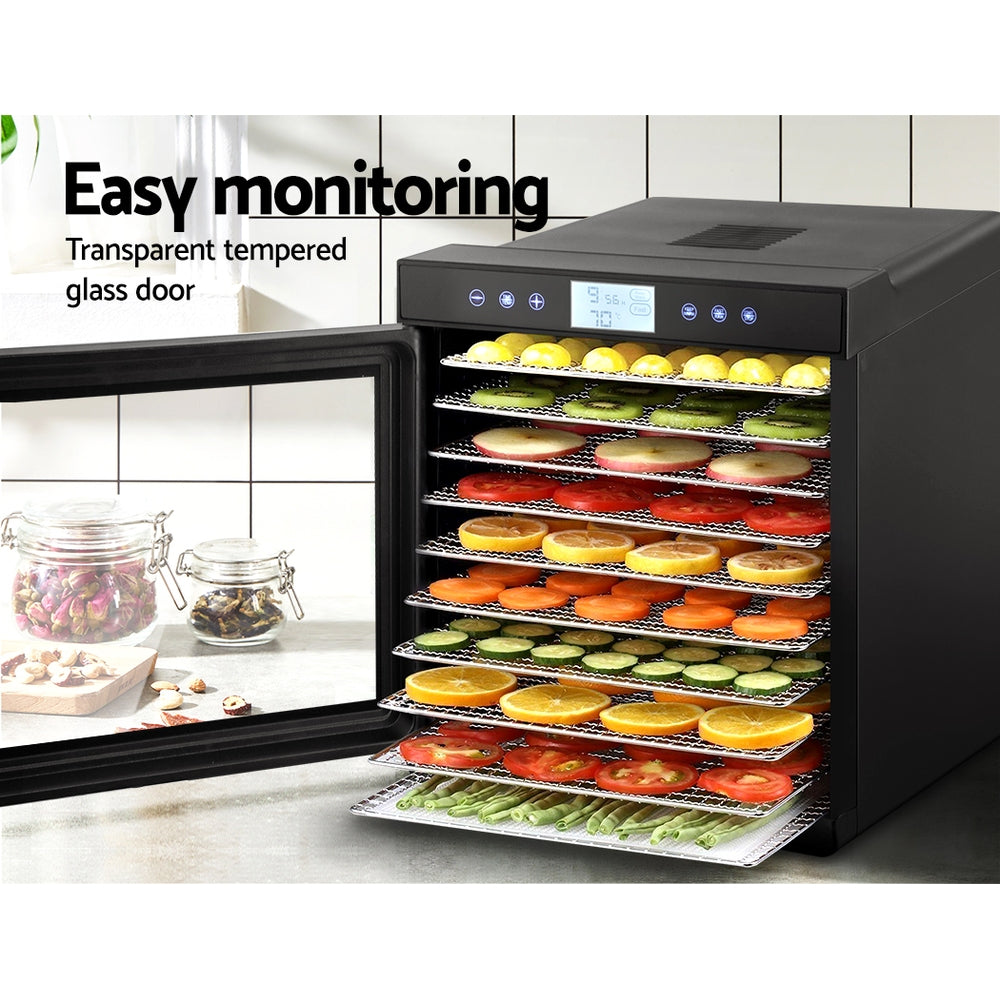 Devanti Food Dehydrator, 10 Stainless Trays, 700W, Glass Door