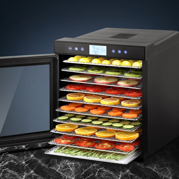 Devanti Food Dehydrator, 10 Stainless Trays, 700W, Glass Door