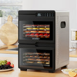 Devanti Dual-Zone Food Dehydrator, 12 Stainless Steel Trays, 1200W, Glass Door