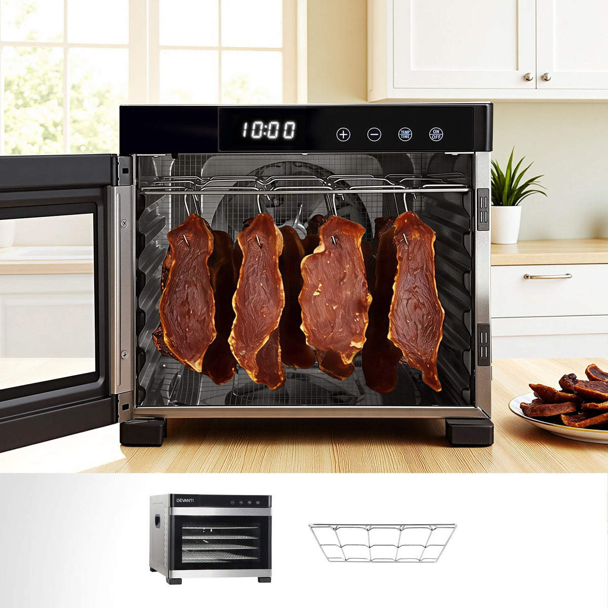 Devanti Food Dehydrator, 6 Stainless Steel Trays, 500W, Steel Body, Hanging Rack