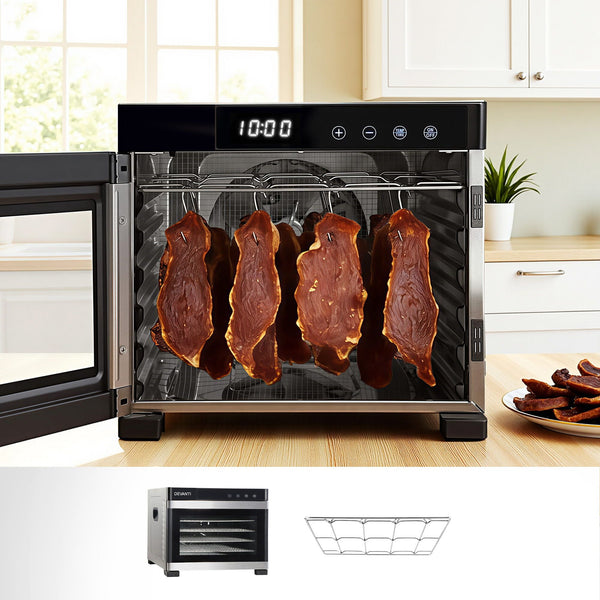 Devanti Food Dehydrator, 6 Stainless Steel Trays, 500W, Steel Body, Hanging Rack