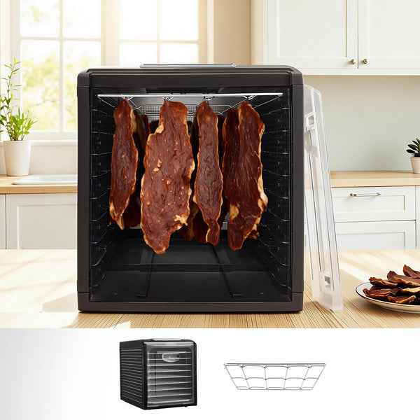 Devanti Food Dehydrator, 9 Stainless Steel Trays, 700W, Clear Door, Hanging Rack
