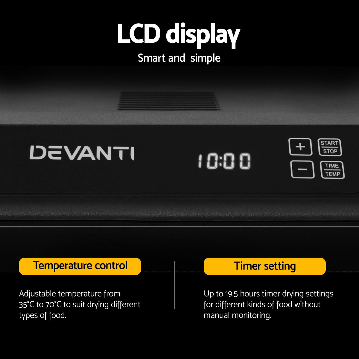Devanti Food Dehydrator, 6 Stainless Steel Trays, 500W, Glass Door, Hanging Rack