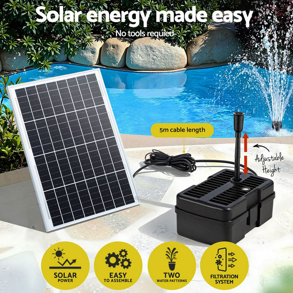 Gardeon Solar Pond Fountain Pump with Filter Box, 1190L/h