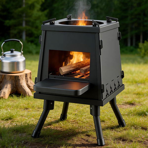 Grillz Portable Wood and Charcoal Stove, Foldable, with Carry Bag