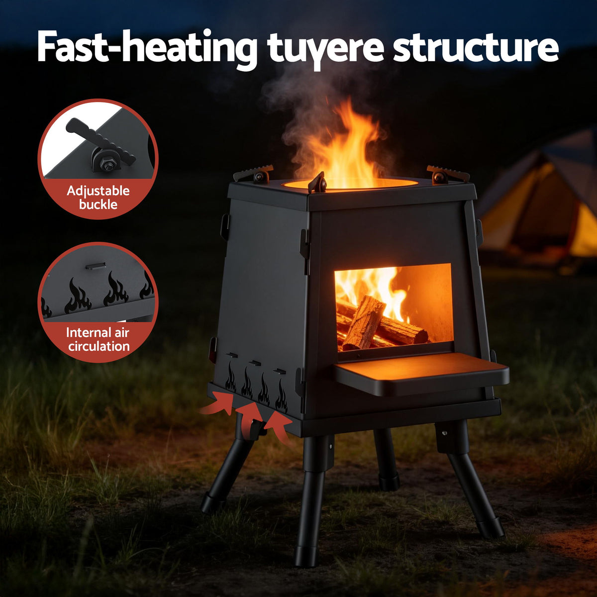 Grillz Portable Wood and Charcoal Stove, Foldable, with Carry Bag