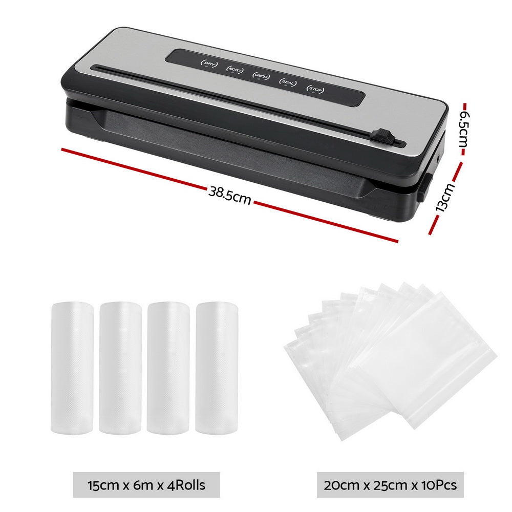Devanti Vacuum Sealer, 110W, Built-In Cutter, with 4 Bag Rolls