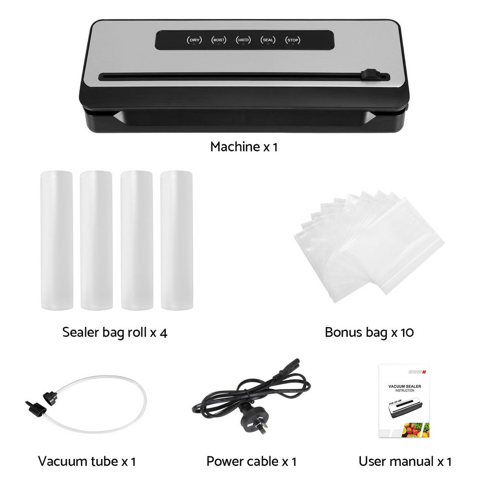 Devanti Food Vacuum Sealer, 4 Modes, 32cm Seal Bar, Black, with 4 Bag Rolls (28cm)