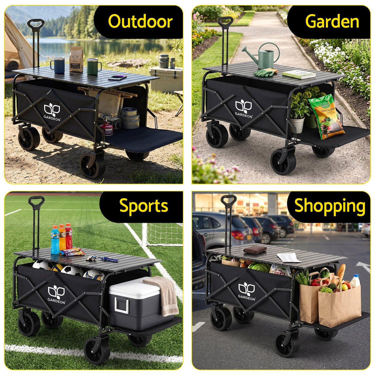 Gardeon Folding Camping Wagon 150L with Tailgate Table, Black