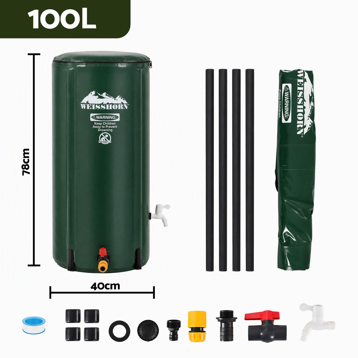 Weisshorn 100L Collapsible Rain Barrel with Tap and Mesh Filter