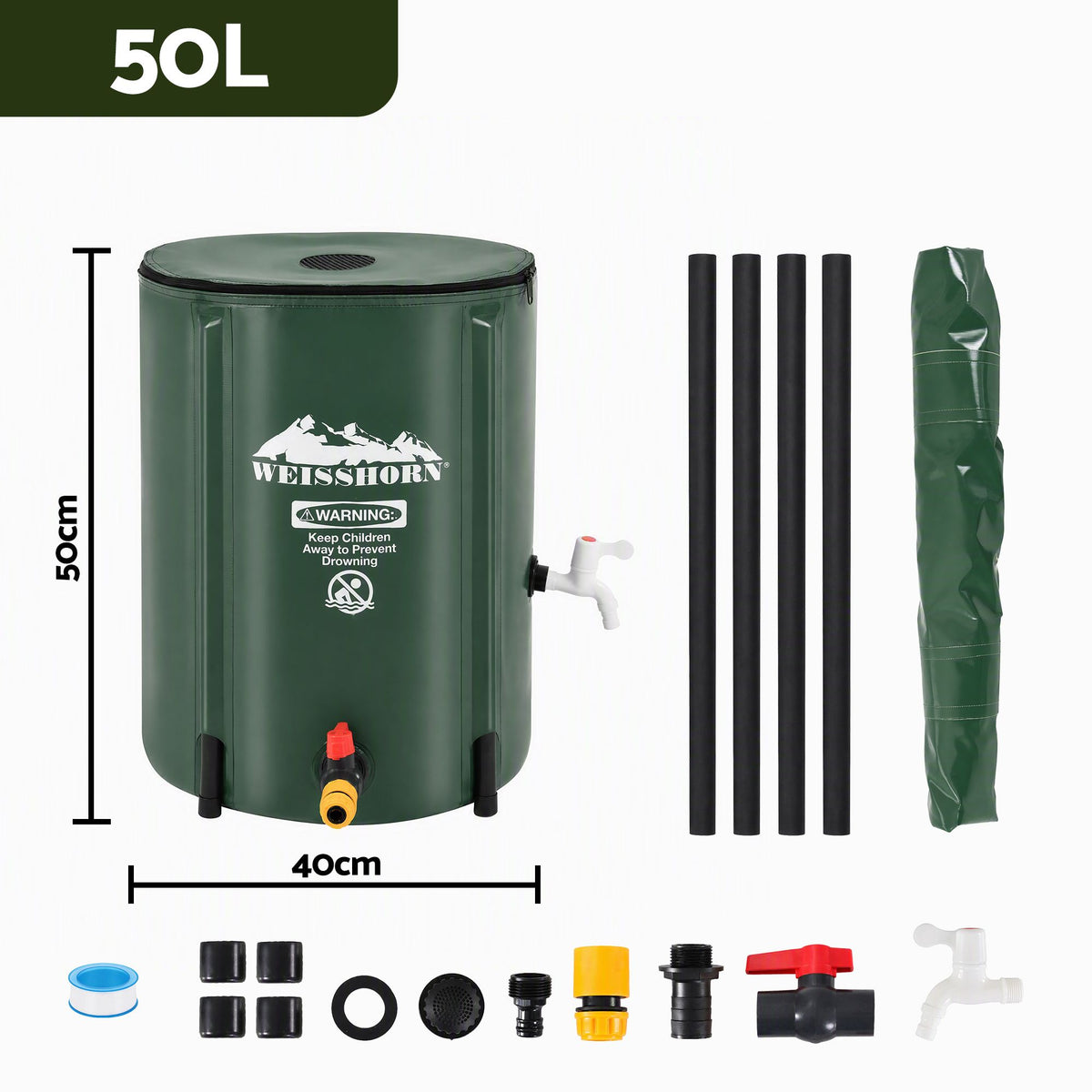 Weisshorn 50L Collapsible Rain Barrel with Tap and Mesh Filter