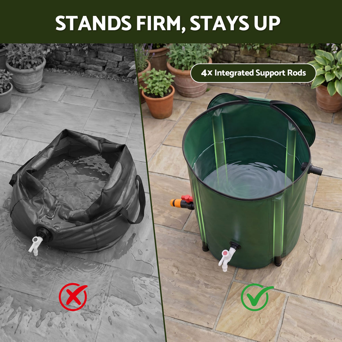 Weisshorn 50L Collapsible Rain Barrel with Tap and Mesh Filter