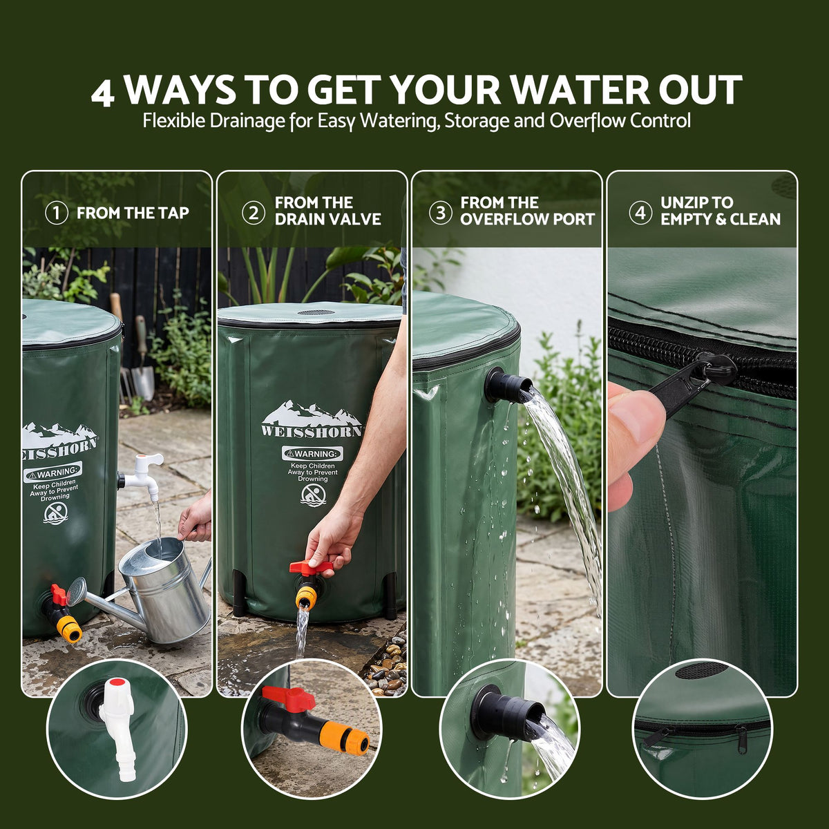 Weisshorn 50L Collapsible Rain Barrel with Tap and Mesh Filter