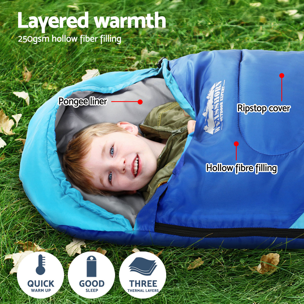 Weisshorn Kids Sleeping Bag Set of 2, 172cm, Blue and Pink