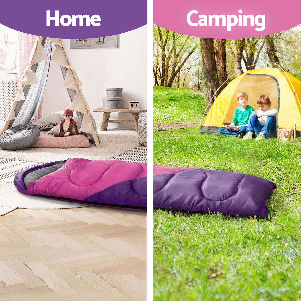 Weisshorn Kids Sleeping Bag Set of 2, 172cm, Blue and Pink