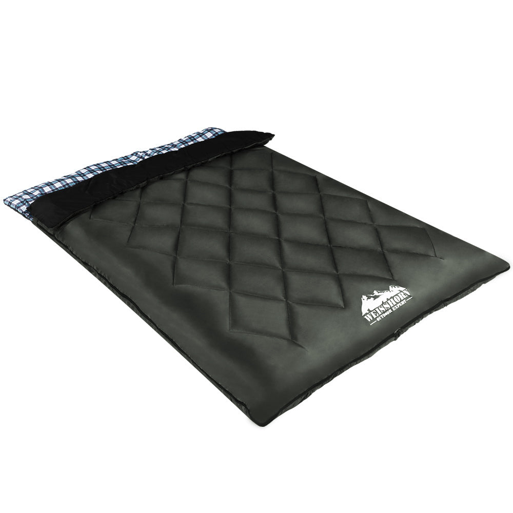 Weisshorn Double Sleeping Bag with 2 Pillows, -10°C, Grey