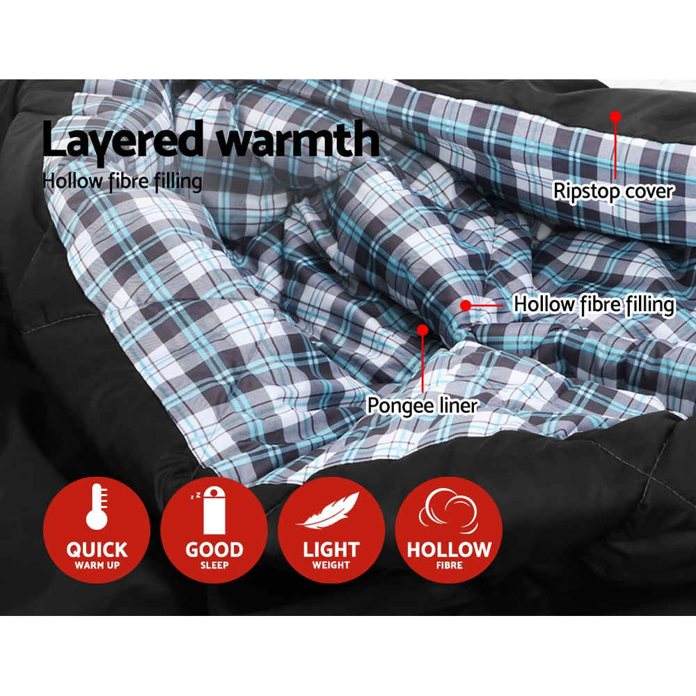 Weisshorn Double Sleeping Bag with 2 Pillows, -10°C, Grey