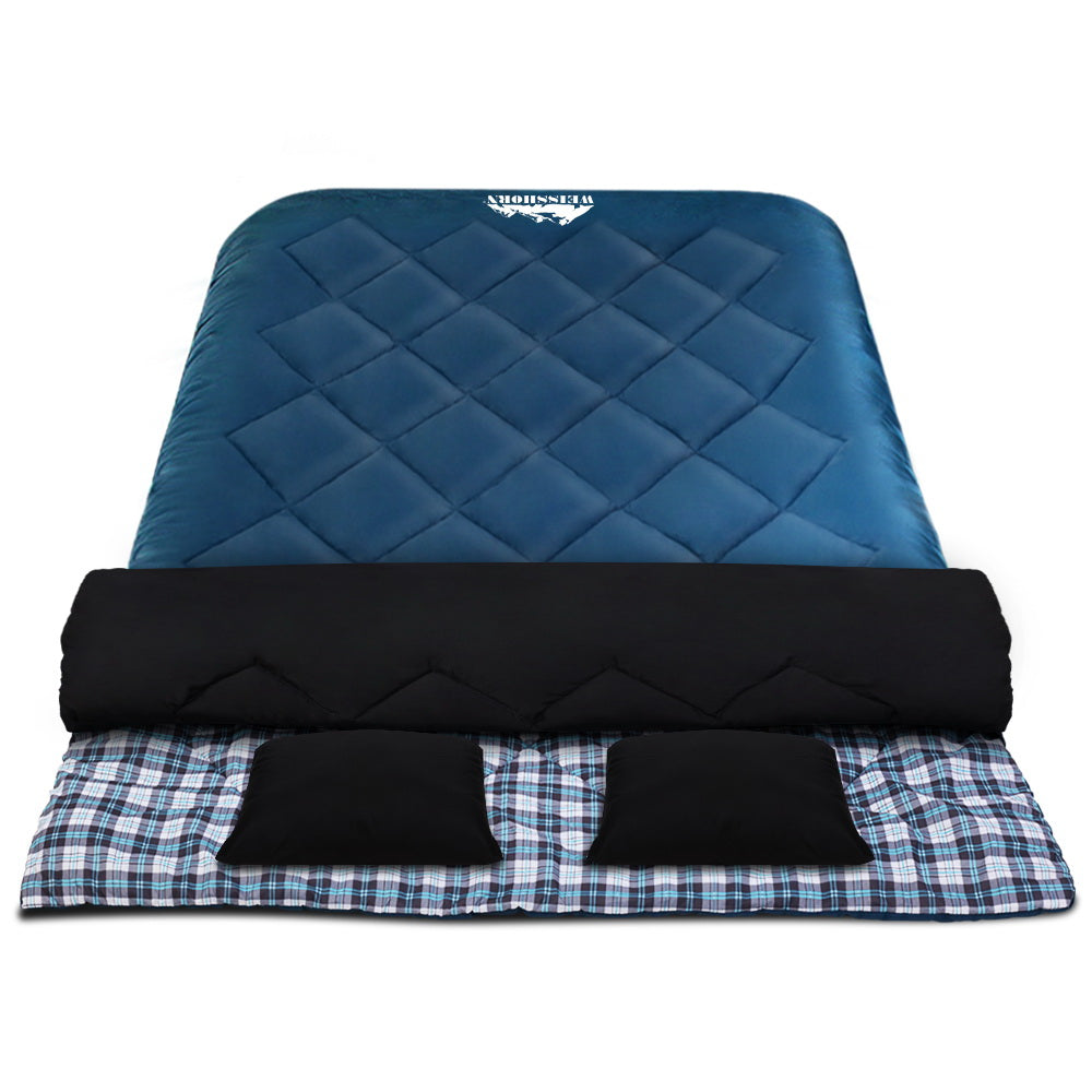 Weisshorn Double Sleeping Bag with 2 Pillows, -10°C, Blue