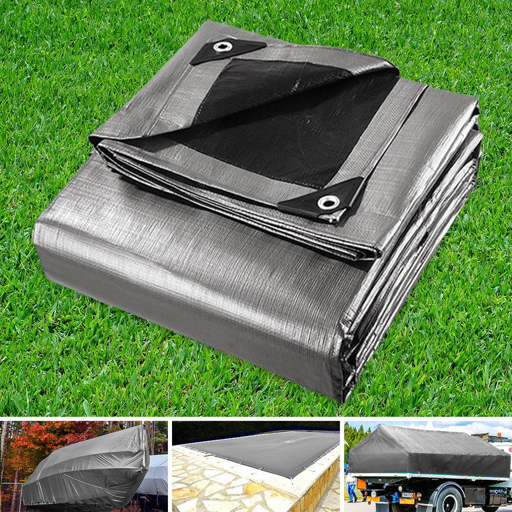 Instahut Heavy Duty Poly Tarp 6m x 7.3m - Silver/Black
