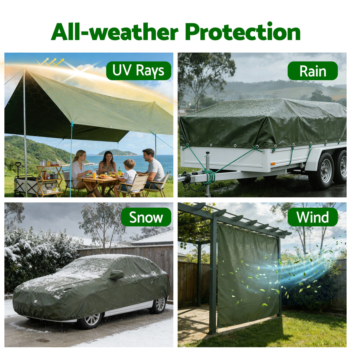 Instahut Heavy Duty Canvas Tarp 4m x 6m - 600GSM Green